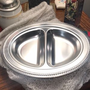 Nice silver plated light weight divided serving dish. By Kinsington.